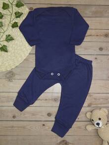 4 Piece Set Long Sleeve Bodysuit With Booties, Hairband And Ribbed Knit Pants / Baby Girl Set With Booties And Hair Bow In Navy Blue - 藏蓝色 - 查看 9
