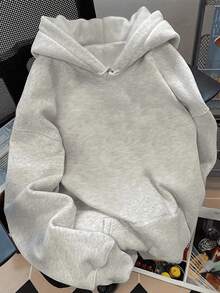 Sudadera hoodie dama mujer gorro capucha manga larga algodón bolsa canguro suave puños rib acanalados casual aesthetic casa diario frío moderna juvenil cómoda calientita estampado alas ángel espalada grandes - Gris - Ver 2