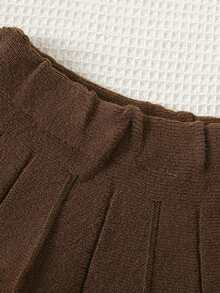 2 件套女童冬季服装针织开衫和百褶裙，可爱荷叶边毛衣夹克和裙子，儿童服装 - 卡其色 - 查看 6