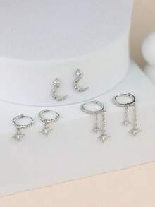 rakol 6pcs Set Elegant Shiny Copper-Tone Cubic Zirconia Star & Moon Earrings Set, Gift For Women - Style 1 - View 15