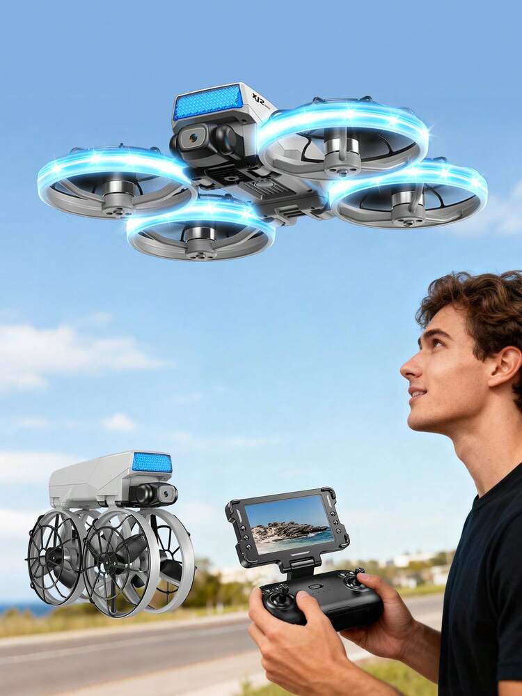 AXNEN 全新 XJ2 迷你无人机，配备 4.3 英寸 FPV 遥控显示屏 - 可折叠无刷电机、720P 双摄像头、全方位保护、定高飞行、一键起飞、四轴飞行器无人机，非常适合初学者和户外飞行（包含便携包） - 彩色 - 查看 10