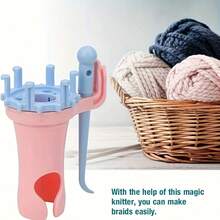 1 套 Wonder Knitter 纱线绕线机套件，带可互换双头旋转线制作器、拾线器、2 根塑料缝纫针、DIY 工艺羊毛编织针工具、手动双头组合可换头编织手链绕线机（带英文说明书）- 耐用塑料材质
