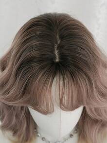 NAMM 12 Inch Short Curly Wigs For Women - Modest Fashion Wave Wig Curtain With Bangs, Ombre Rose-Golden ,Dark Roots Soft Silky Heat-Resistant Synthetic Fiber Wigs For Daily Use, Perfect For Holidays Music Festivals Celebrations-Sakura Celebrations Glam & Party Street Wear Photography Use - 漸層 - 查看 6