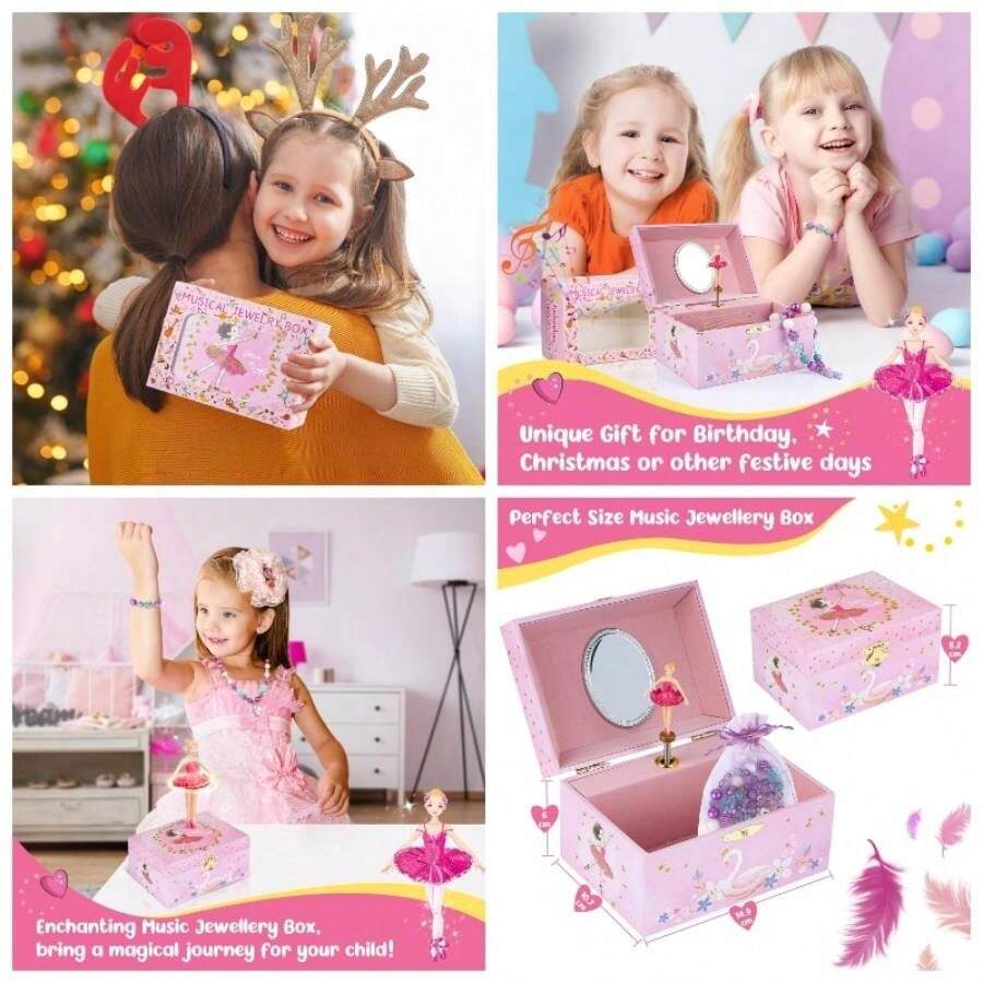 '' Musical Jewelry Box Organizer With Jewelry Set - Pink Purple Spinning Ballerina Theme, Swan Lake Tune - Jewelry Storage And Music Box - Vũ công ba lê hồng - Xem 1