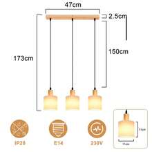 homefire Hanging Lamp 3-Flame Pendant Light Wood - Dining Table Lamp Vintage Pendant Lamp White Dining Table Hanging Light E14 Retro Fabric Shade Dining Room Lamp For Kitchen Bedroom Living Room Restaurant Without Light Source - 3 Flammig Lang - 查看 3