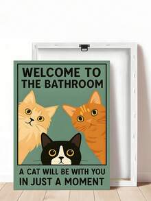 1件复古风格趣味黑猫浴室墙面装饰画，可爱动物图案，适用于卧室、客厅、办公室、餐厅、厨房、书房、走廊、宿舍、浴室等场所，是送给朋友的理想礼物，帆布墙画、海报、带框墙画，可选画框 - 彩色 - 查看 15