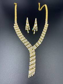 1 Set Women's Luxury Jewelry Set, Teardrop Cubic Zirconia + New Style Rhinestone, Suitable For Evening Gala, Wedding, Party, Daily Wear