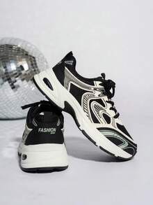 2025 Autumn 2024 Spring/Summer New Thick Sole Soft Leather Platform Chunky Sneakers, Women Mesh Breathable Running Shoes Casual Sport Shoes - 黑色 - 查看 5