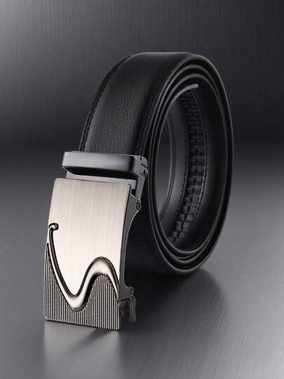 Men's Automatic Buckle Belt, Business Casual Style, Alloy Automatic Buckle, Flexible Adjustment, Size 39.4-66.9 Inches