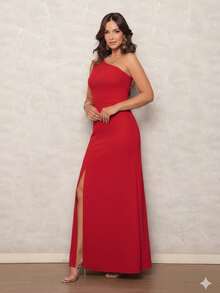 Women's Long Dress With Slit For Parties, Weddings, Graduations, Dinners - Rojo - Ver 7