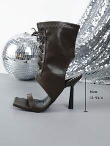 Sandalias de tacón alto con correa elegantes para mujer, adecuadas para el uso diario - Marrón - Ver 3