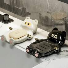 1个可爱卡通猫咪皂碟 - 装饰性塑料皂架，表面光滑，趣味浴室香皂海绵收纳架，装饰性皂托 | 迷人的浴室配件 | 光滑塑料结构，皂托，圣诞礼物浴室配件浴室工具