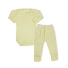 4 Piece Set Long Sleeve Bodysuit With Booties, Hairband And Ribbed Knit Pants / Baby Girl Set With Booties And Yellow Hair Bow - Yellow - View 3