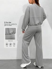 Sodalemon Damen Training Outdoor Gym Set Langarm Reißverschluss Jacken, lose Zugkordel Fitness Hosen, Fleece Athletik Sport Sets