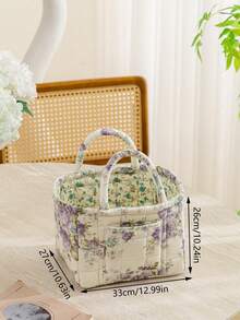 1 件花卉印花绗缝收纳篮大容量便携式中型收纳袋可折叠零食篮带手柄适用于女士和女孩化妆品收纳篮玩具收纳篮护肤品收纳篮女士化妆品收纳多功能收纳篮化妆品收纳盒家居装饰客厅卧室装饰浴室装饰，生日礼物圣诞礼物 - 彩色 - 查看 11