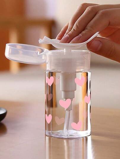 Pink Butterfly Pattern Refillable Transparent PET Travel Bottle, Makeup Remover Dispenser Bottle With 3.38oz/6.76oz Portable Pump, Suitable For Nail Polish Remover, Toner And Makeup Remover, Dome Design, Hand Wash Only, Reusable (Hand-Measured, 2cm Error Is Normal, Milliliters Are The Precise Unit)