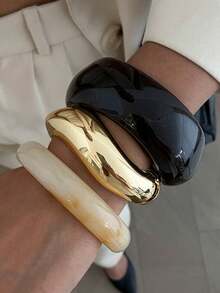 1 件/3 件/套拱形树脂袖口手链，奢华别致，街头风格，休闲日常穿着，女士和情侣，假日和度假，方形金属手链礼物（手链的材质和颜色以实际产品为准） - 手鐲C - 查看 15