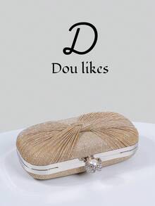 Elegant Champagne Pleated Woven Evening Clutch Bag, High-End Engagement Clutch Purse For Cheongsam Dress, With Metal Chain, Graceful Lady Party Clutch Suitable For Prom, Wedding, Graduation Dance, Formal Dinner/Banquet, Perfect Match For Women's Graduation Dance Dress, Graduation Dance Accessories, Sequin Dress, Shiny Dress, Women's Graceful Dress.