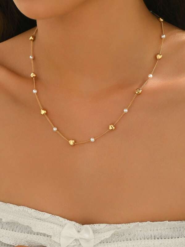 1pc Fashionable Bohemian Multi-Color Corn Chain Necklace, Faux Pearl Heart Pendant Necklace, Multi-Layer Resin Block & CCB Gold Chain Necklace, Silver Clover Flower Chain Necklace, Faux Turquoise Bead & Glass Bead 3-Layer Necklace, Elegant Luxury Versatile Necklace Suitable For Women, Great Gift For Valentine's Day, Thanksgiving, Friends