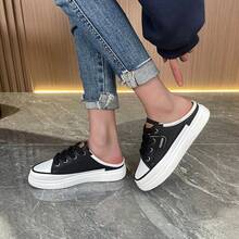 Little White Shoes Women's New Spring And Autumn Flat Student Semi-Slip-On Shoes Slip-On Korean Versatile Shoes Summer Breathable Casual Shoes Fashion Women's Sneakers Shoes That Can Be Worn In All Seasons - Đen và trắng - Xem 2