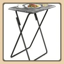 FoldWise Elegant Marble Stone Effect Folding Side Table – Fully Assembled Small Foldable Coffee Table & TV Dinner Tray – Compact Table For Eating, Snack, Bedside & Sofa Use - Black - View 1