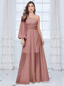 UNITHORSE Lantern Sleeve Chiffon Dress - Pink - View 6