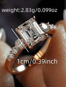 1pc Elegant Luxury Princess Cut Cubic Zirconia Ring, Women's Wedding Engagement Ring, Daily Party Jewelry, Birthday Anniversary Valentine's Day Gift - Golden - View 6