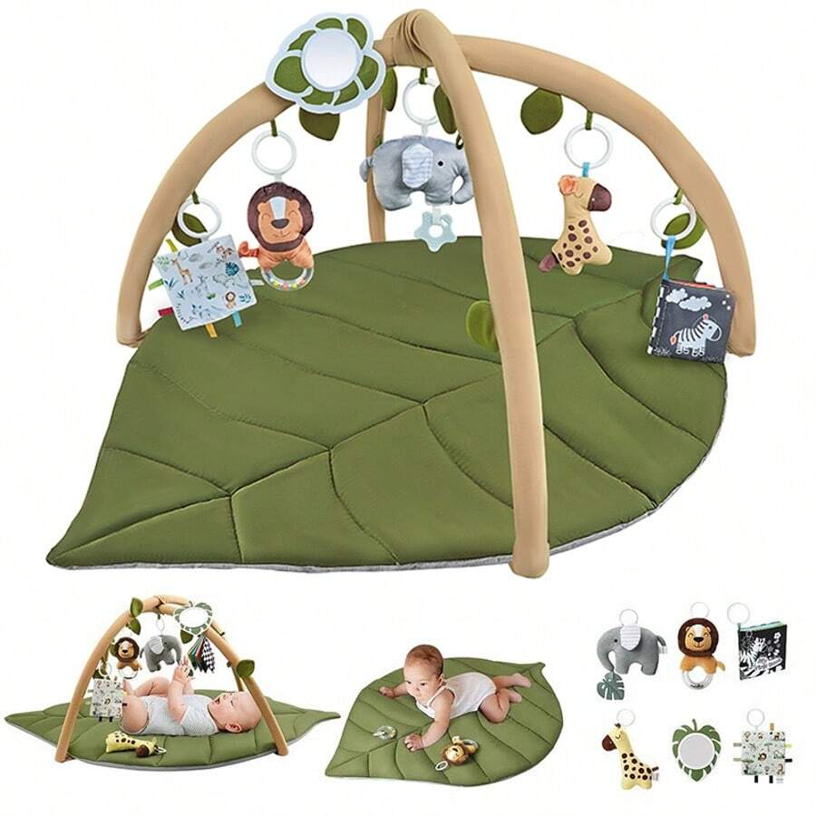 Thick Foldable Green Leaf Forest Pattern Play Mat, Suitable For Infant Crawling, Fitness Frame, Baby Playmat Toy