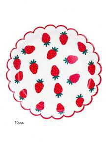 10pcs/20pcs/50pcs Strawberry Scalloped Tableware Set Pink Red Strawberry Flower Disposable Plates Floral Shaped 7 Inch Cake Plates 9 Inch Dinner Plates For Spring Summer Fruit Babe Shower Party Table Supplies - Multicolor - View 14