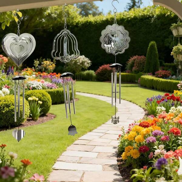 Sinos de Vento Mandala Oca de Metal, Decoração de Jardim/Varanda, Estilo de Arte de Borboleta e Coração, Ornamento Suspenso para Uso Externo
