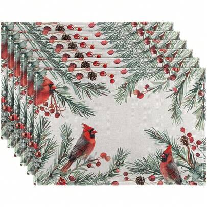 4 Stücke/6 Stücke Weihnachts-Vogel Tischsets, rutschfeste waschbare Küchen- und Esszimmer-Tischsets, Tischsets in Kiefernnadel-Form, Weihnachts-Tischdekoration für Innen- und Außenfeiern, 12x18 Inches