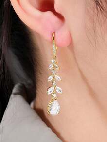 1 Pair Glamorous Cubic Zirconia Drop Earrings For Women For Valentine's Day Gift Wedding Jewelry,Mom,Mother,Mother's Day,Gift - Bạc - Xem 11