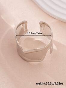 1pc Exaggerated Geometric Asymmetrical Curve Smooth Bangle, Liquid Wrinkle Texture Metal Wrinkle Bracelet, Personalized Versatile Alloy Cuff, Thick Bracelet For Women, Silver Wide Wrist Stacking Fashion, Statement Cuff Bracelet, Fashionable Jewelry Gift Accessory, Women Silver Bracelet, Accessory