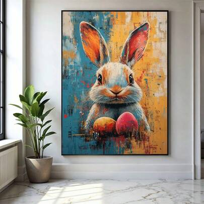 1pc Color Rabbit Portrait Cloth, Abstract Easter Rabbit Art, Holiday Spring Wall Decoration, Vibrant Egg Painting, Gift Art, Home Decoration, Printed Matter. , Easter Art, Canvas Wall Art, Funky Girl Art, Inspirational Quote Art, Home Decor, Canvas Hanging,