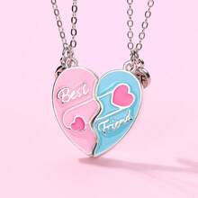 2pcs/Set Heart Shaped Pendant Necklace, Suitable For School Wear, Delicate Adjustable, BFF Style, Party Accessories, Gift, Eternal Friendship - one-size - View 7