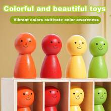 12pcs Wooden Smiling Face Doll Color Matching Memory Game, Educational Puzzle Toy For Children, Parent-Child Interactive Activity And Creative Board Game - 彩色 - 查看 7