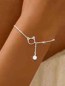 1 件 S925 纯银简约镂空猫手链，可爱小猫，甜美动物流苏串珠首饰，适合女士礼物 - 貓咪 - 查看 2