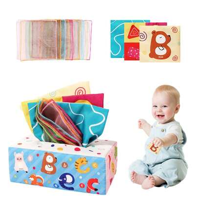 Baby Toys 6 To 12 Months - Baby Tissue Box Toys Montessori Toys For Babies 6-12 Months Soft Crinkle Infant Sensory Toys For 1 Year Old Early Learning Toys Baby Boys Girls Gifts