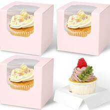 20pcs White Paper Cupcake Boxes With Clear Window And Handle, Suitable For Wedding Candy Boxes - Multicolor - View 10