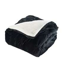 Elegant Comfort Ultra Soft 3pcs Pinch Pleated Pintuck Microsuede Fleece Reversible Sherpa Comforter Set With Shams, Cozy Warm Breathable, Easy Care Quilt Comforter Sets, Full/Queen, King/California King Size Bed For All Seasons, Christmas Decorations Gifts, Cozy Winter Styles, Holiday Décor - màu đen - Xem 4