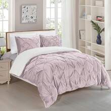 Elegant Comfort Ultra Soft 3pcs Pinch Pleated Pintuck Microsuede Fleece Reversible Sherpa Comforter Set With Shams, Cozy Warm Breathable, Easy Care Quilt Comforter Sets, Full/Queen, King/California King Size Bed For All Seasons, Christmas Decorations Gifts, Cozy Winter Styles, Holiday Décor - 塵土飛揚的玫瑰 - 查看 3