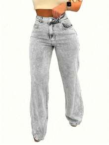 Women's Pocket Straight Loose Casual Versatile Jeans - Light Grey - View 4