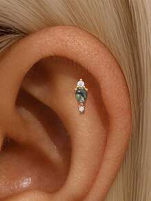 1 件装小巧天然苔藓玛瑙平背耳钉 925 纯银螺丝耳钉耳钉耳钉耳屏软骨穿孔珠宝女士礼物