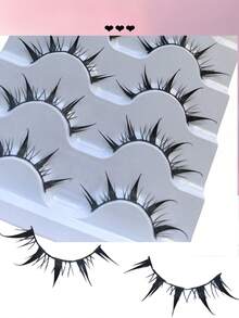 5 对漫画风格假睫毛 | 无残忍仿貂皮材质，纯真诱人的小恶魔风格，戏剧性眼部放大效果，轻巧可重复使用，非常适合角色扮演、派对和日常化妆，让您脱颖而出 - 尖尾漫畫款 - 查看 5