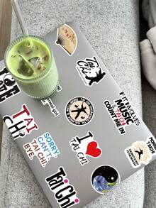 50张太极文化贴纸 美学文字 扇子武术家贴纸 DIY笔记本手机吉他文具日记本青少年玩具贴纸 - 彩色 - 查看 7