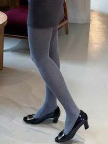 1pc Gray & Black Polka Dot Opaque Pantyhose - Vintage Fashionable Women's Tights, Silky Smooth, Suitable For Daily Wear (XS-5XL) - Grey - View 7