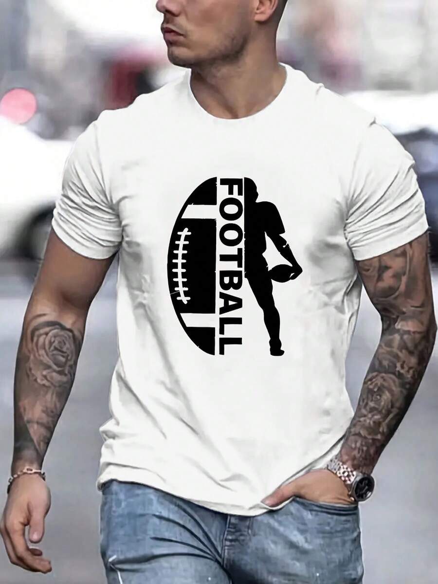 Camiseta con estampado de rugby, camisetas para hombres, camiseta de manga corta casual para el verano - Blanco - Ver 1