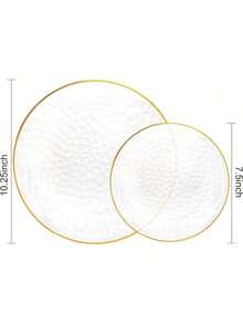 2件套玻璃透明金边餐盘，西式餐盘，派对餐盘，意面盘，大号10.25英寸/小号7.5英寸，可重复使用，蓝色金边，透明蓝色巴洛克风格餐盘，饰有浮雕金边，适用于派对、宴会、婚礼、新年、情人节等场合，优质餐盘套装 - 彩色 - 查看 6