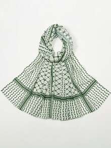 1条女士印花头巾，阿拉伯风格头巾，几何图案，时尚头巾，适合日常通勤和休闲，休闲购物和咖啡馆的时尚配饰，必备头巾，可与连衣裙搭配，作为阿拉伯头巾。 - 彩色 - 查看 14