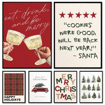 لوحات جدارية لشجرة عيد الميلاد الفينتاج على قماش غير مؤطرة، مثالية لديكور غرفة المعيشة والحمام، هدية مثالية لحفلة عيد الميلاد الشتوية